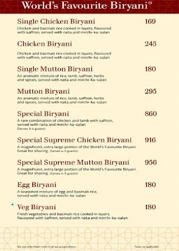 Paradise Biryani menu 