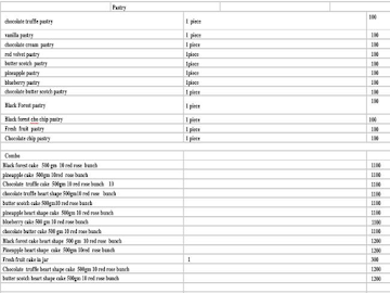 Vidya Bakery menu 