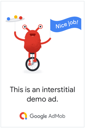 Ejemplo de un anuncio intersticial de demo de AdMob.