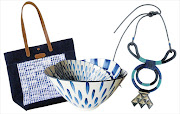 Some of the stunning products that you'll find at The Blue Room at the Sanlam Handmade Contemporary Fair: Handbag by Missibaba, necklace by Pichulik and bowls by Anthony Shapiro.