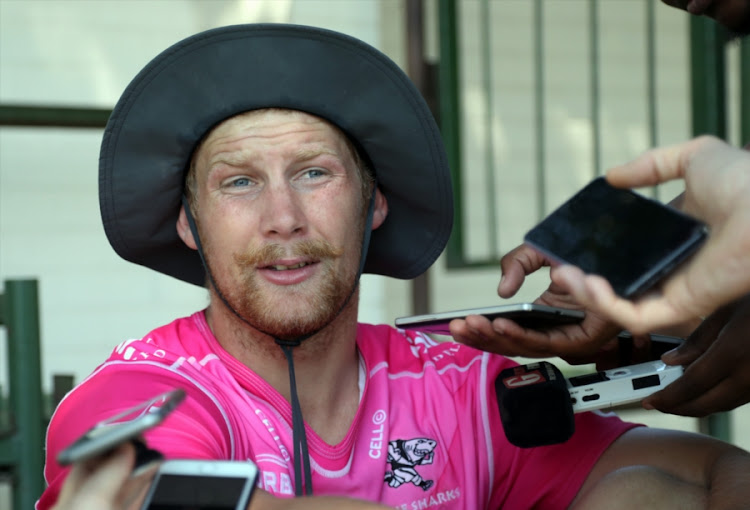 Robert du Preez of the Cell C Sharks speaks to the media after a training session at Jonsson Kings Park on September 18, 2018 in Durban.