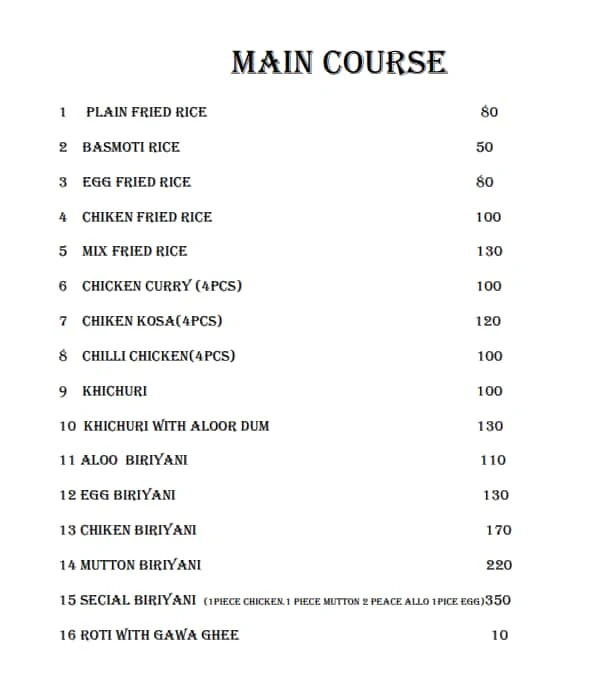 Food Cafe menu 