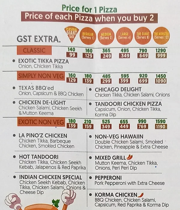 La Pino'z Pizza menu 