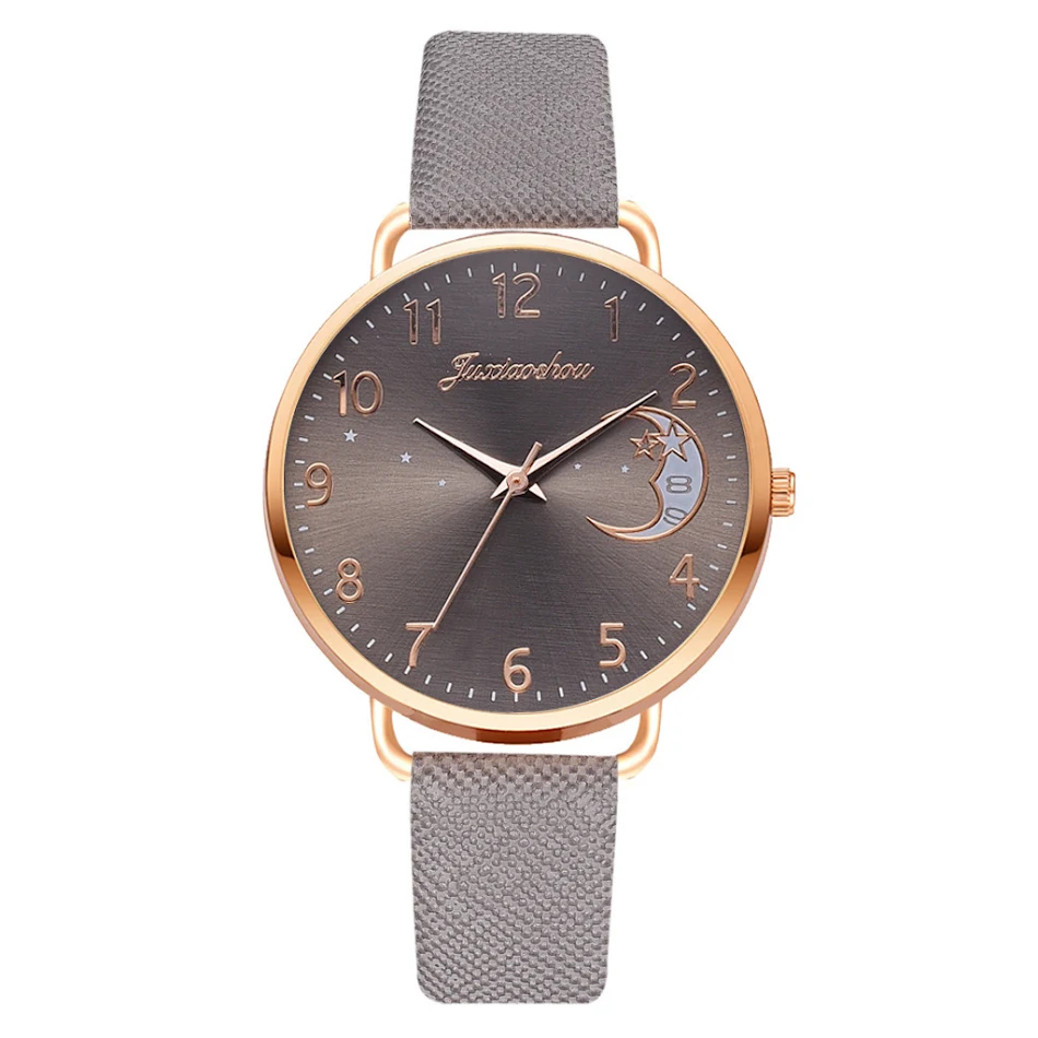 Relógio Quartzo Feminino Personalidade Pulseira PU com Mostrador Estampado e Calendário. Elegância e funcionalidade para você.