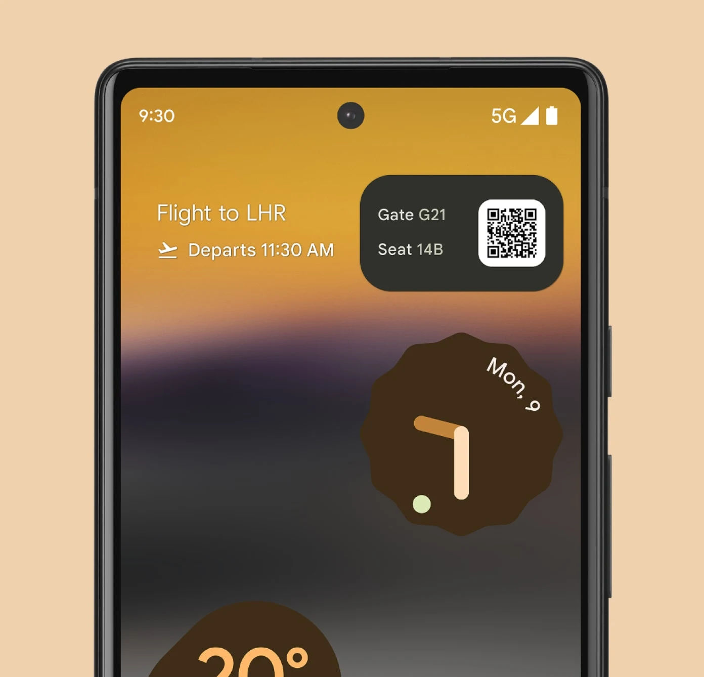 A Pixel 6a with a reminder and QR code for an upcoming flight to San Francisco