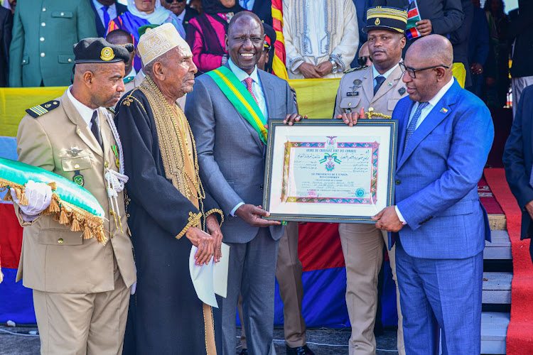 President William Ruto has been decorated with the Grand Cross of the Green Crescent of the Comoros by President Azali Assoumani on July 6, 2023.