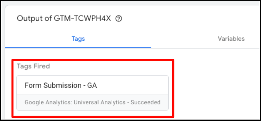Tags Fired: Form Submission - GA.
