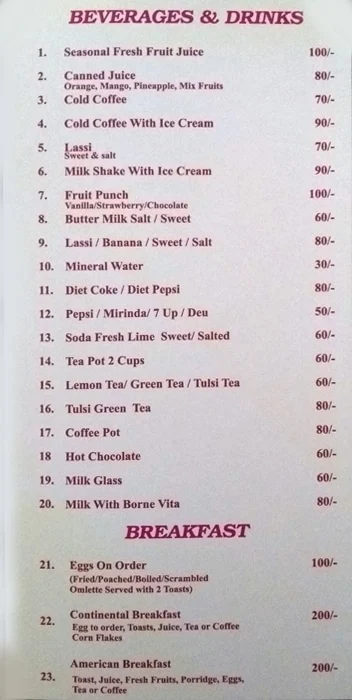 Sri Vishnu Sagar menu 