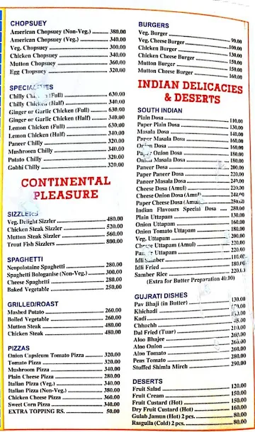 Indian Flavours menu 