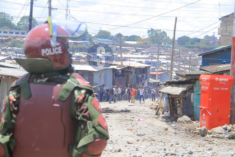 Police in Mathare as Azimio protests take place on March 27, 2023