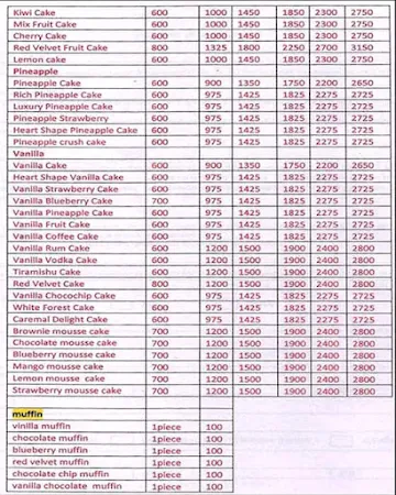 Cake Celebrate menu 