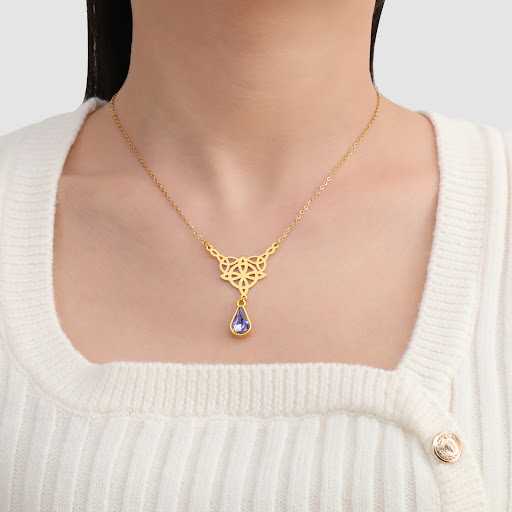 Title 1, Double Knot Four Petal Leaf Titanium Steel Crys...