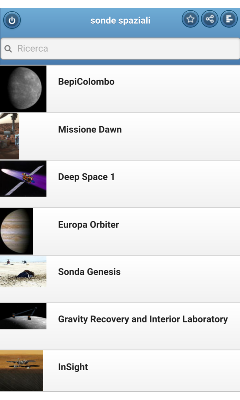 Android application Space probes screenshort