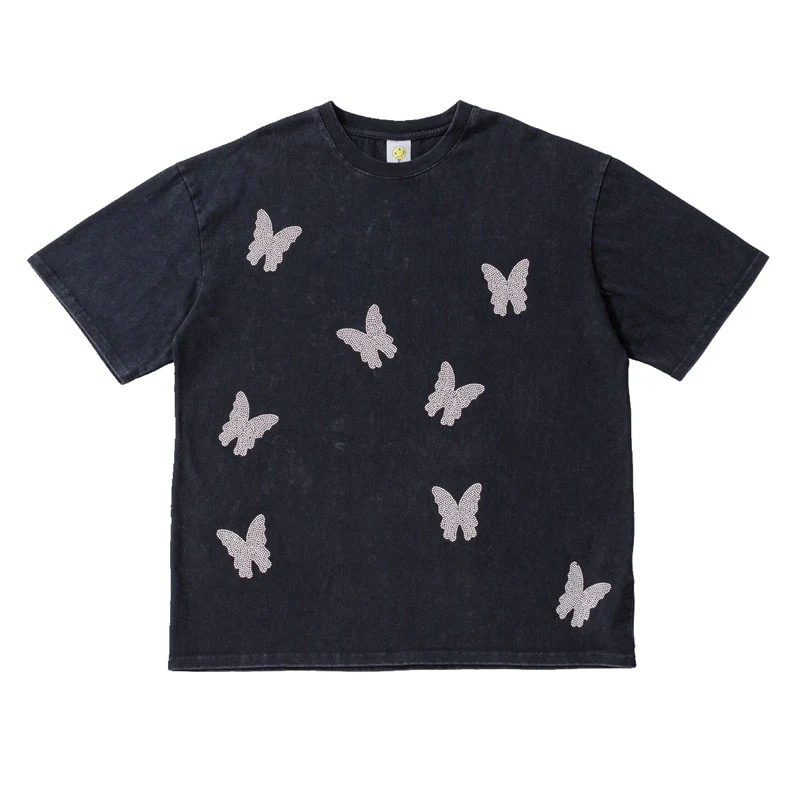 Flash Diamond Butterfly Hip Hop Men's Loose Short Sleeve