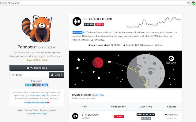 Pandoon ELTCOIN Ticker chrome extension