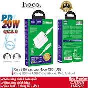 Củ Sạc Nhanh Và Bộ Sạc Nhanh Hoco C80/C80A Dòng Pd 20W, Qc3.0, 2 Cổng, Dây Cáp Dài 1M