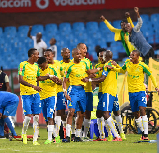 Hlompho Kekana of Mamelodi Sundowns celebrates his goal with his team mates during the Absa Premiership match between Mamelodi Sundowns and Bidvest Wits at Loftus Versfeld Stadium on February 25, 2017 in Pretoria, South Africa.