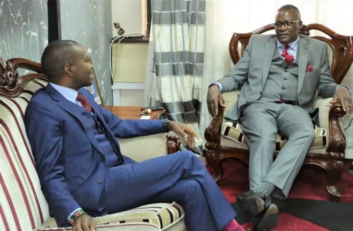 Current ICT CS Eliud Owalo and the former ICT CS Joe Mucheru on October 28,2022.