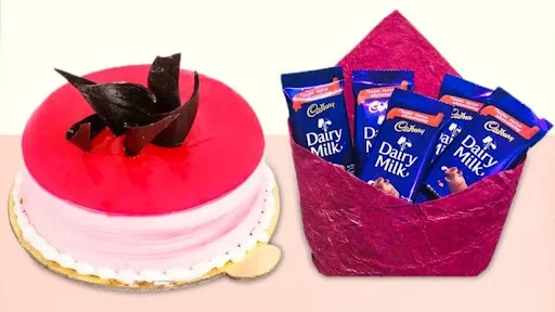 Strawberry Cake And 5 Dairy Milk