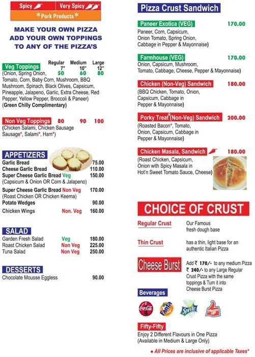 Eva's Pizza menu 