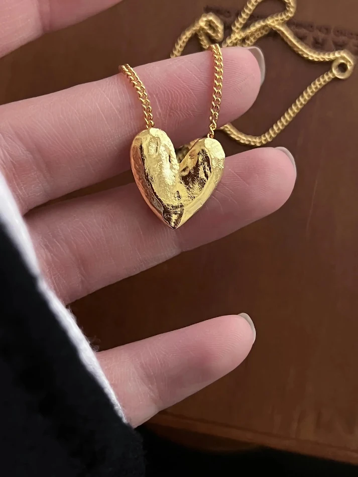 Collier grand cœur en papier d'aluminium S925 en argent sterling de Corée du Sud pour femme. Le cadeau parfait pour elle.
