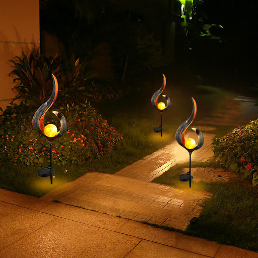 Title 9, Metal LED Solar Flame Light Garden Lamp, waterp...