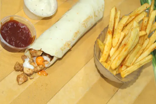 Special Chicken Kuboos Shawarma With Peri Peri French Fries