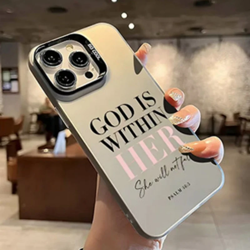 Trendy silver phone case with colorful letters, European and American design, protects your phone while adding style.
