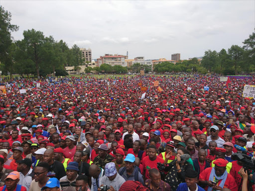Protesters gather outside the Union Buildings in Pretoria on 12 April 2017.