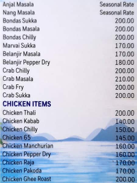 Karavali Beach menu 