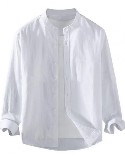 Men White Solid Vintage Shirts 2023 Mens Harajuku Fashion... - 0