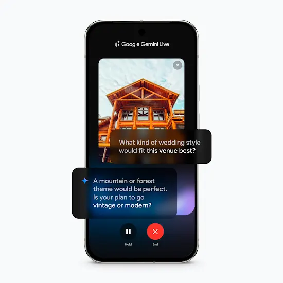 Pixel phone screen showing the talk it out functionality on Gemini Live