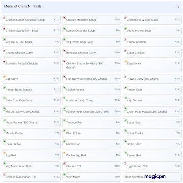 Chills N Thrills menu 