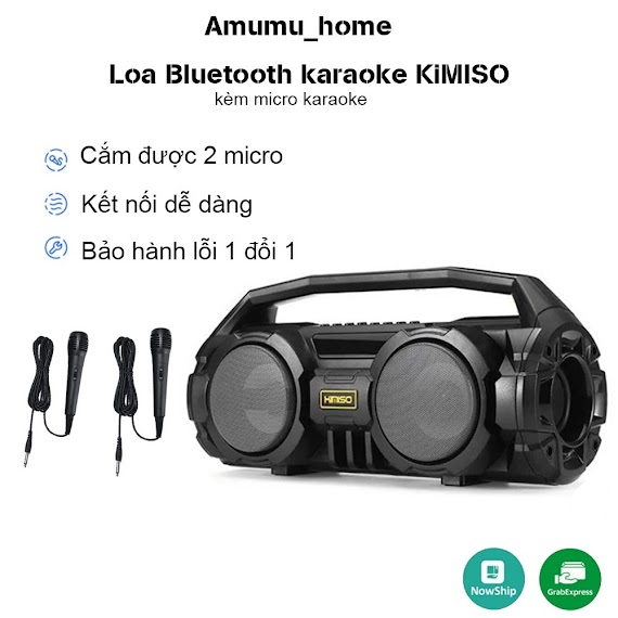 Loa Bluetooth Karaoke Xách Tay Kimiso Km - S1/S2 - 2 Bass Cực Mạnh, Tặng 1 Micro Có Dây Hát Karaoke