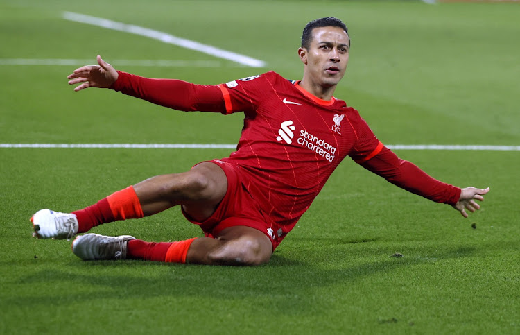 Liverpool's Thiago Alcantara celebrates scoring against FC Porto at Anfield, Liverpool on November 24, 2021