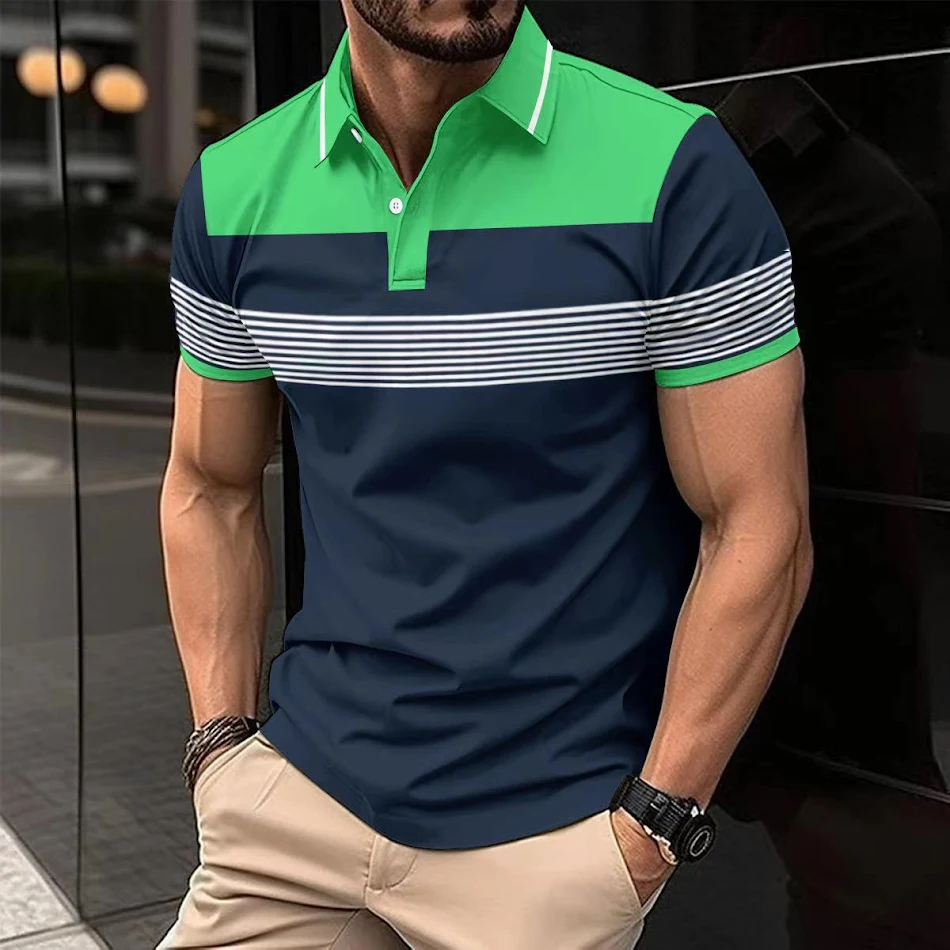 Camisa Polo a Rayas para Hombre Casual con Cuello en V y Botones, Negocios, Versátil, Ideal para Cualquier Ocasión