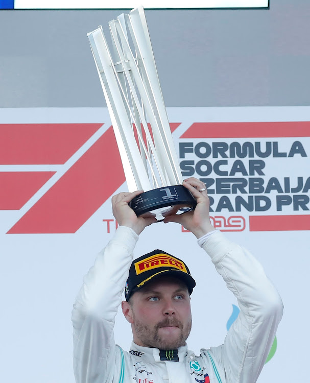 Mercedes' Valtteri Bottas celebrates after winning the 2019 Azerbaijan Grand Prix