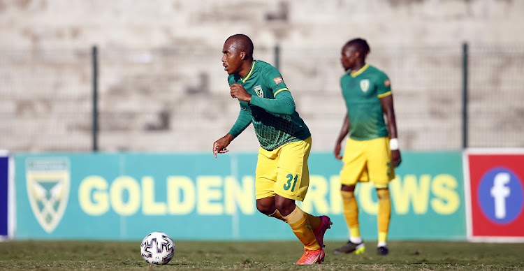 Thabani Zuke of Golden Arrows during the DStv Premiership match between Golden Arrows and TS Galaxy at Sugar Ray Xulu Stadium on May 19 2021 in Durban.