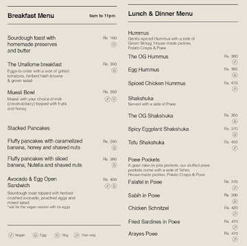 The Unallome Bistro menu 