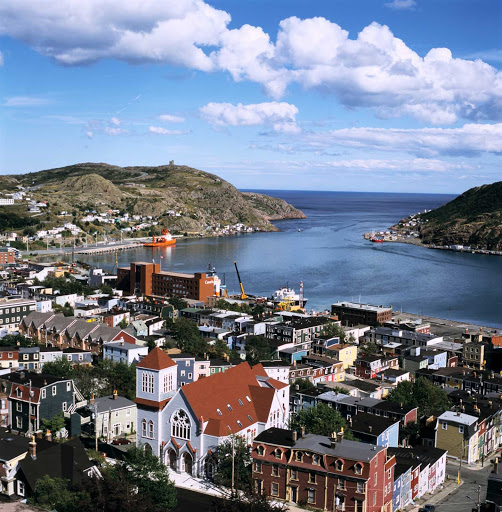 Aerial view of downtown St. John's, capital of Newfoundland and Labrador.