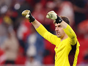 Belgium's Thibaut Courtois celebrates after the match.