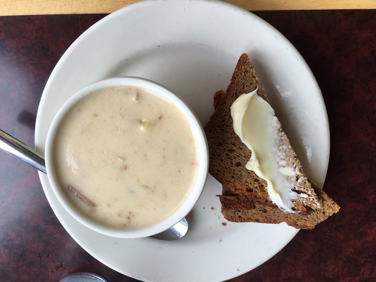 Cup of Seafood Chowder with GF bread. $4.99.