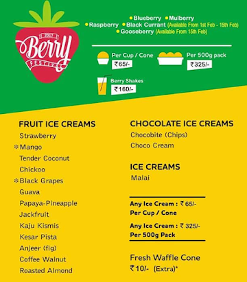 Natural Ice Cream menu 