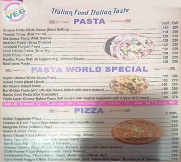 Pasta World menu 