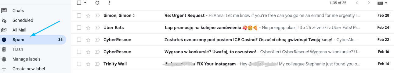 Spam folder in a gmail account