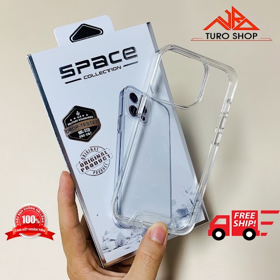 Ốp Lưng Lưng Cứng Viền Dẻo Trong Suốt Space Chống Ố [Loại 1] - Chống Va Đập - Iphone 7Plus - 13 Promax