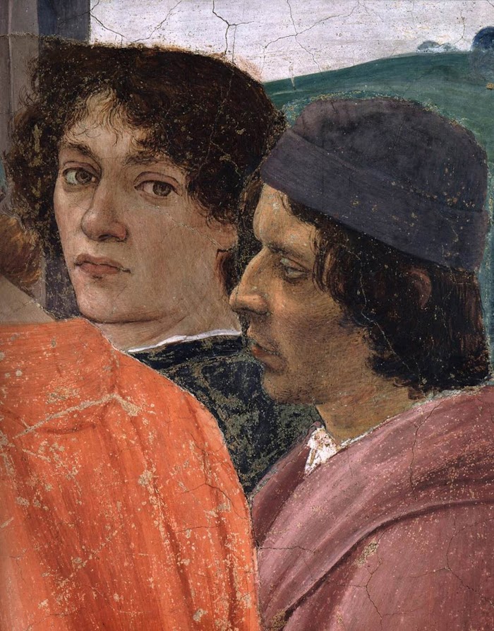 Filippino Lippi, Disputa di Simon Mago e crocifissione di san Pietro (particolare ritratto Sandro Botticelli), 1424-26 e 1489-91, affresco, Cappella Brancacci, Santa Maria del Carmine, Firenze