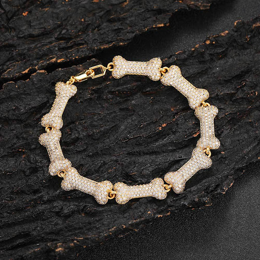 Title 4, Hip Hop Bone Shape Full Zircon Men and Women Br...