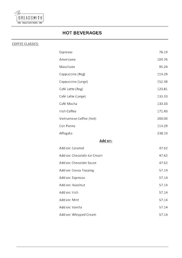 The Breadsmith menu 