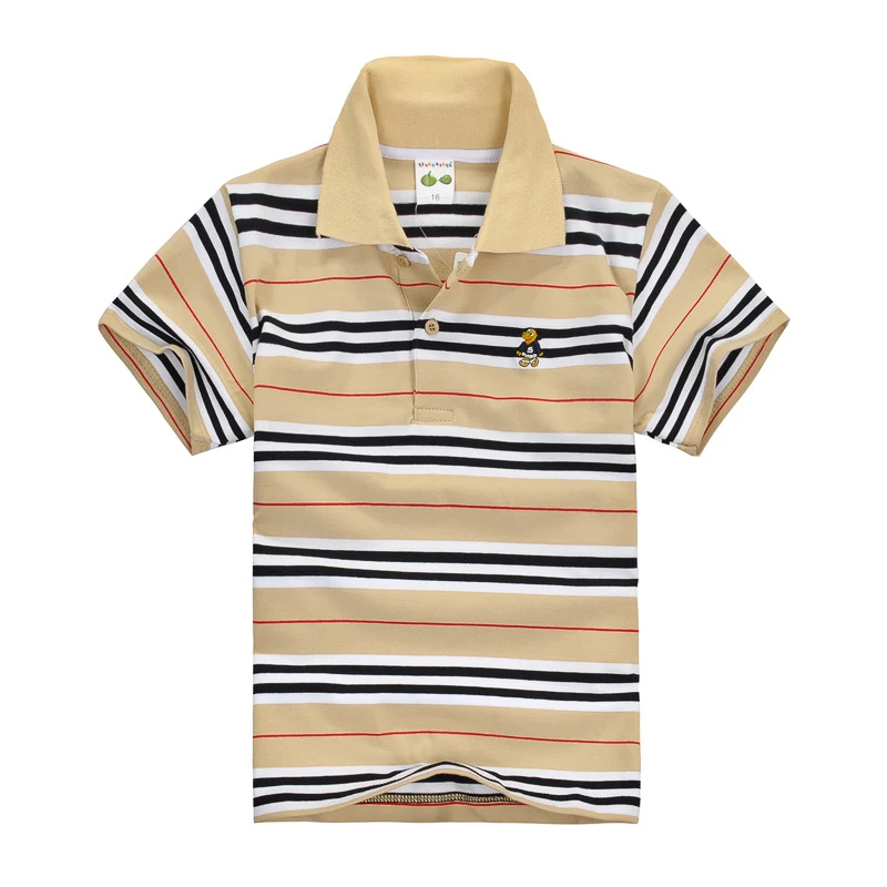 T-shirt enfant CUHK en coton à rayures avec col polo, idéale pour un style décontracté et confortable au quotidien.